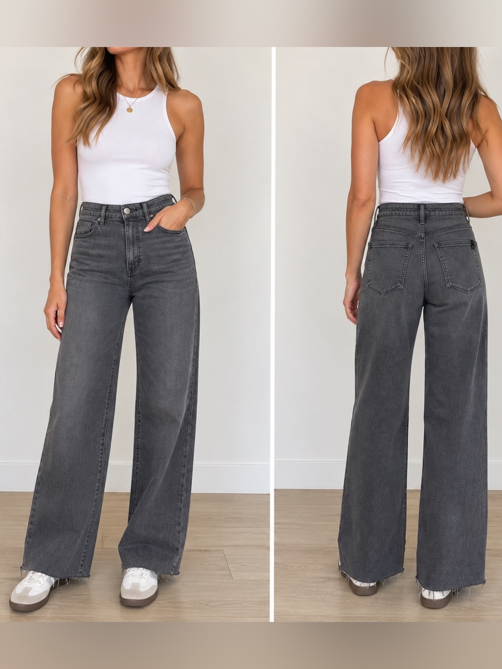Joe’s Jeans High Rise Gray Wide Leg Raw Hem Jeans Size 24